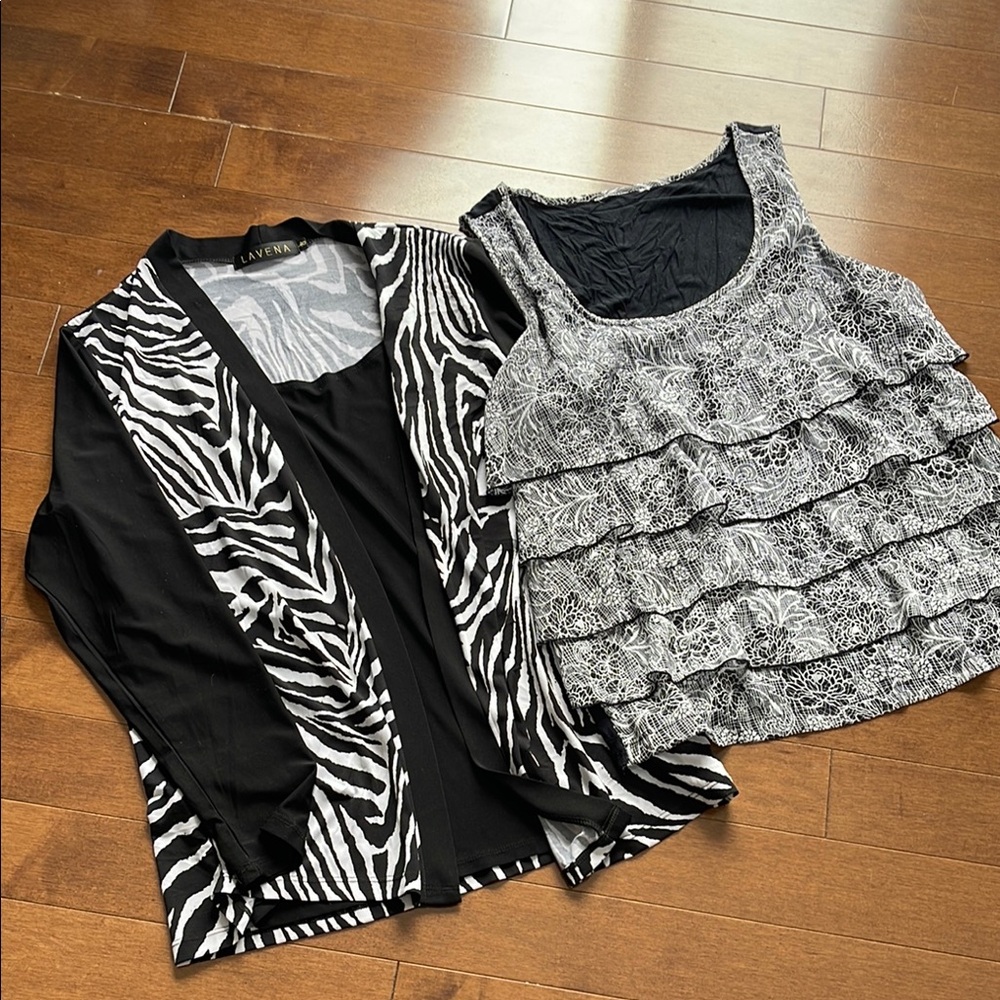 Lanvin Black and White Zebra Print Women's Top (w bonus sleeveless tank)